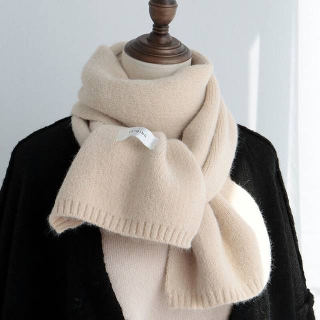 (Off-white) Winter women's scarf solid color flat knitted wool versatile couple fashion thick warm neck scarf