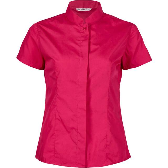 (Pink, 8) Ladies Womens Blouse Shirt Top Short Sleeve Work Office Formal Mandarin Collar Size 8-14