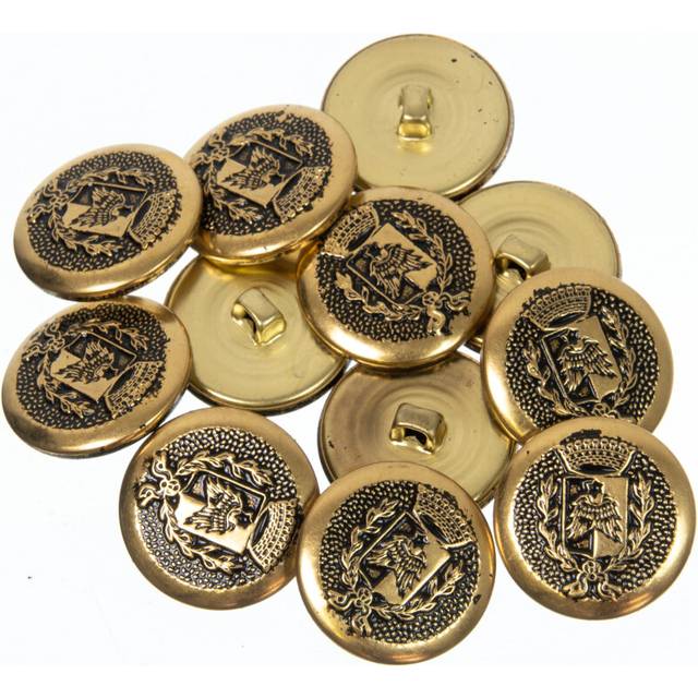 Mibo Buttons & Accessories 12pcs Metal Shank Button -36L(22mm ) with Crest/Wings/Crown/Shield/Ivy Design - Antique Gold MIB_EX_K239_AG_36L_12PC 7/8inc