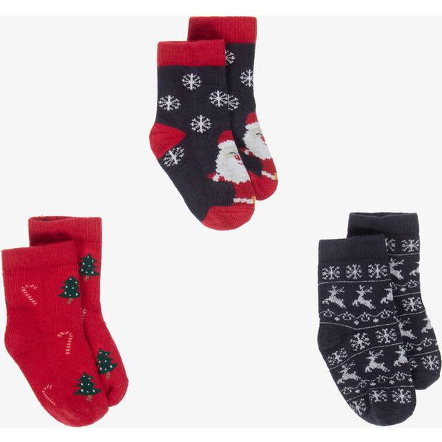 Name It Navy Blue & Red Festive Cotton Socks (3 Pack) - 0-2 month
