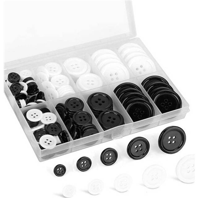 160pcs Mixed Round Black White 4-Hole Resin Shirt Button