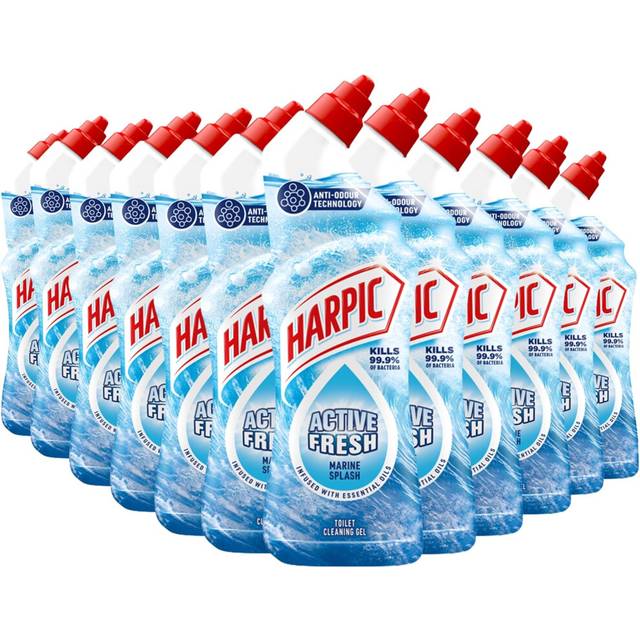 Harpic Active Fresh Toilet Cleaning Gel, Marine Splash, Pack 12 x 750 ml, Infused with Essential Oils, Kills 99.9% of Bacteria, Toilet Cleaner