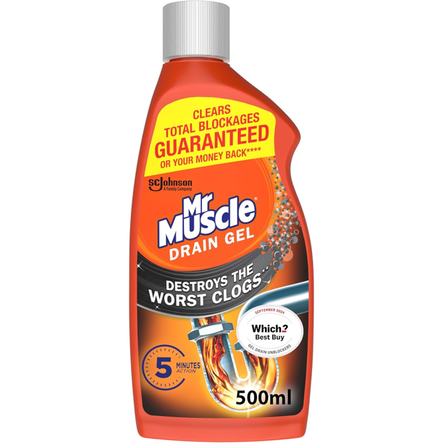 Mr Muscle Drain Unblocker, Sink & Drain Cleaner, Fast Acting Heavy Duty Gel Formula,  Safe for All Pipes, 500ml