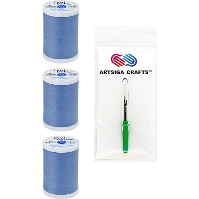 Coats & Clark Sewing Thread Dual Duty XP General Purpose Poly Thread 250 Yards (3-Pack) Faded Denim Bundle with 1 Artsiga Crafts Seam Ripper S910-4660
