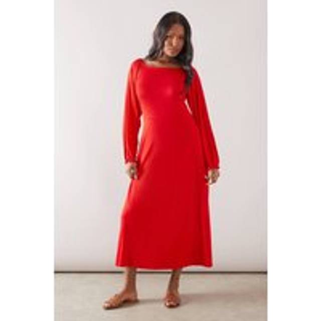 Womens Square Neck Viscose Jersey Midi Dress - Red - 18