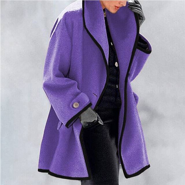 (Purple, 4XL=UK 22) Womens Baggy Hooded Trench Wool Coat Outwear Ladies Winter Warm Jacket Overcoat