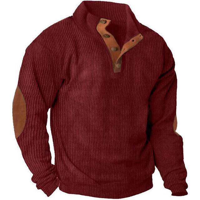 (Wine Red, L) Mens Long Sleeve Sweater High Neck Jumper Casual Blouse Pullover Winter Warm Top