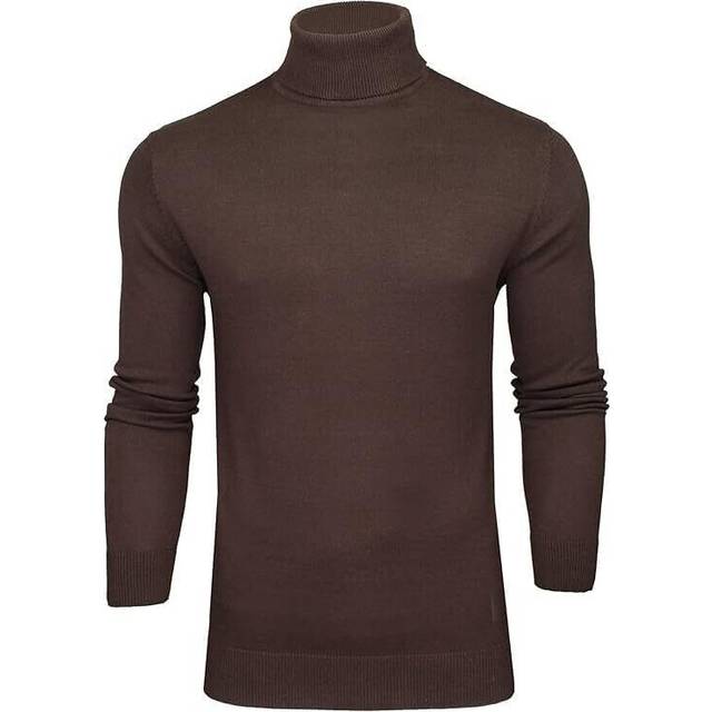 (Chocolate, S (Chest Size 36 in - 38 in)) Mens Turtle Roll Neck Jumper Brave Soul Knitted Long Sleeve Pullover Sweater