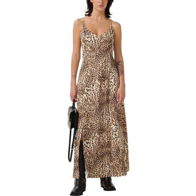 Gestuz, Klänning, Dam, S, Polyester, Leopardmönstrad Midi Klänning - beige (S)