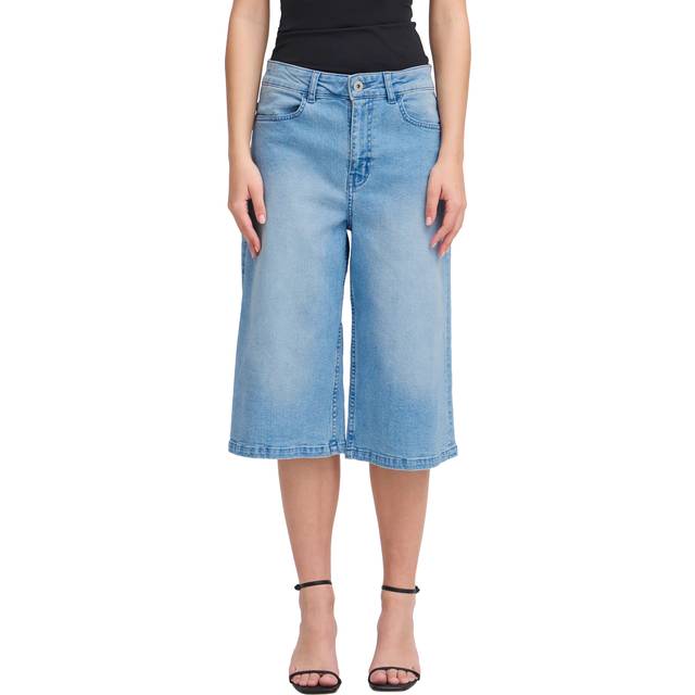 ICHI Cally Denim Knee Length Shorts, Light Blue Washed