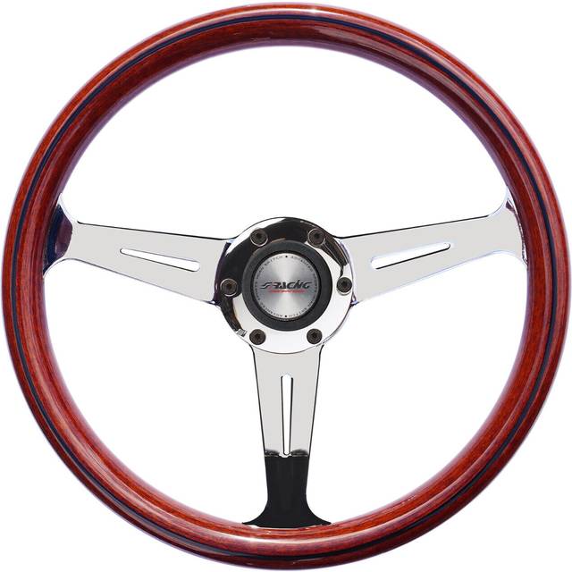 Steering wheel resia universal real wood 350mm and races chrome - simoni racing