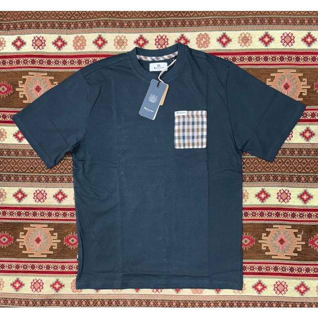 Aquascutum Mens Navy Check Pocket T-Shirt - Medium