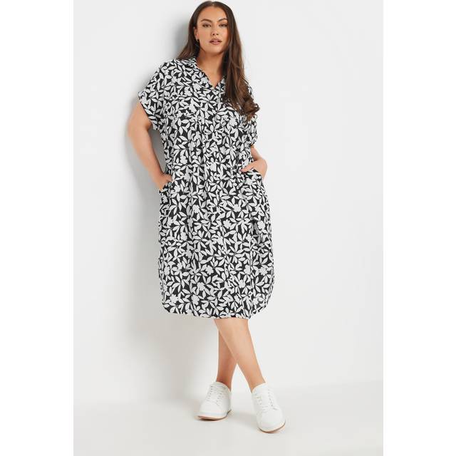 Yours Curve Black & White Floral Button Through Dress, Women's Curve & Plus Size, Yours - 20