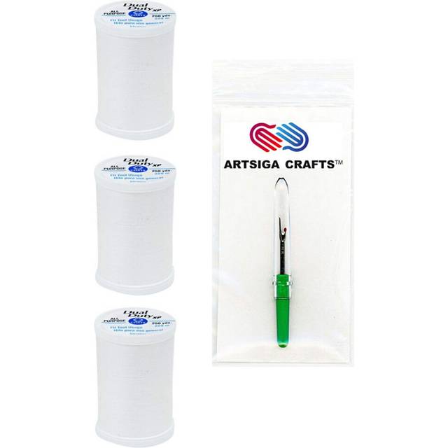 Coats & Clark Sewing Thread Dual Duty XP General Purpose Poly Thread 250 Yards (3-Pack) Winter White Bundle with 1 Artsiga Crafts Seam Ripper S910-015