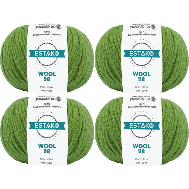 Estako Wool 98 100% Superwash Merino Wool Medium Worsted Weight Soft Knitting and Crochet Yarn 1.76 oz (50gr) 98 yds (90 m) (6371-Green)