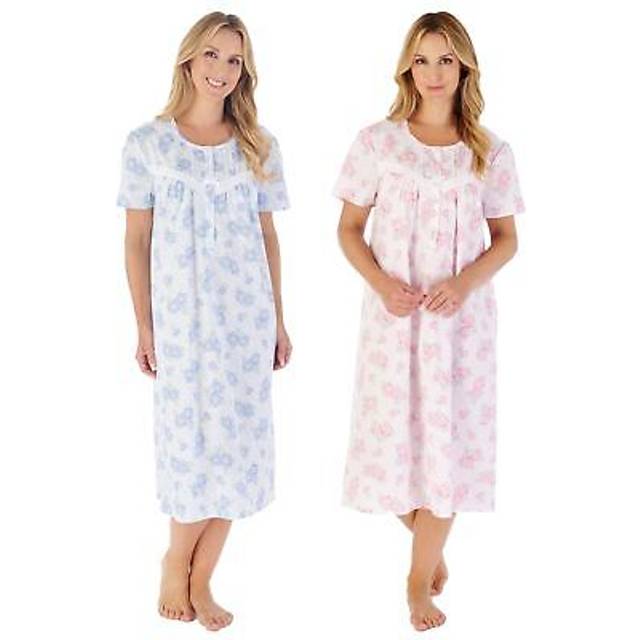 Slenderella 100% cotton nightie 44" shadow leaf floral short sleeve nightdress