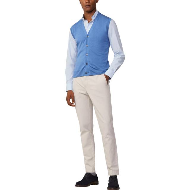 Hackett London Merino Wool & Silk Blend Sleeveless Cardigan, Sea Blue