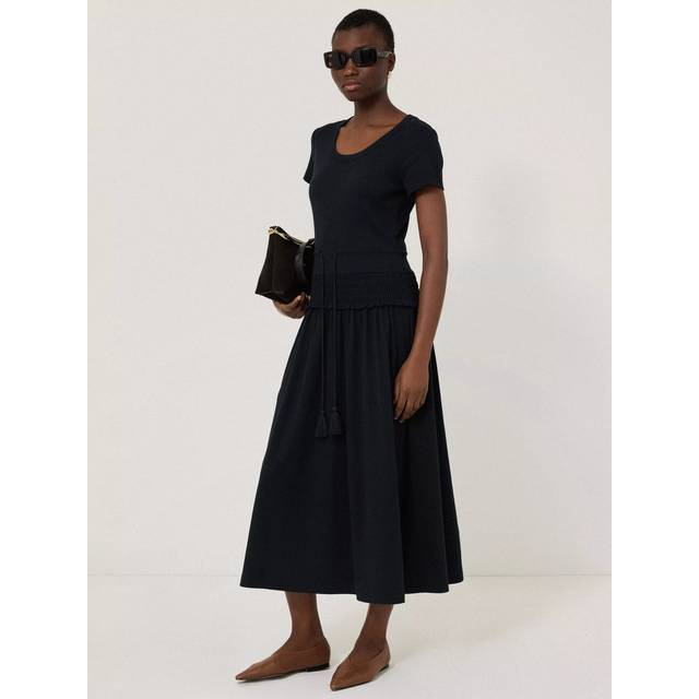 Jigsaw Shirred Waist T-Shirt Midi Dress, Navy