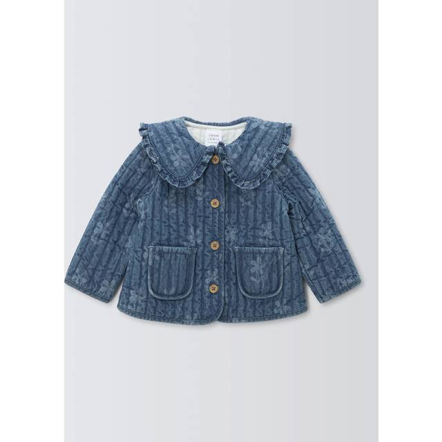 John Lewis Baby Cotton Denim Floral Quilted Jacket, Blue