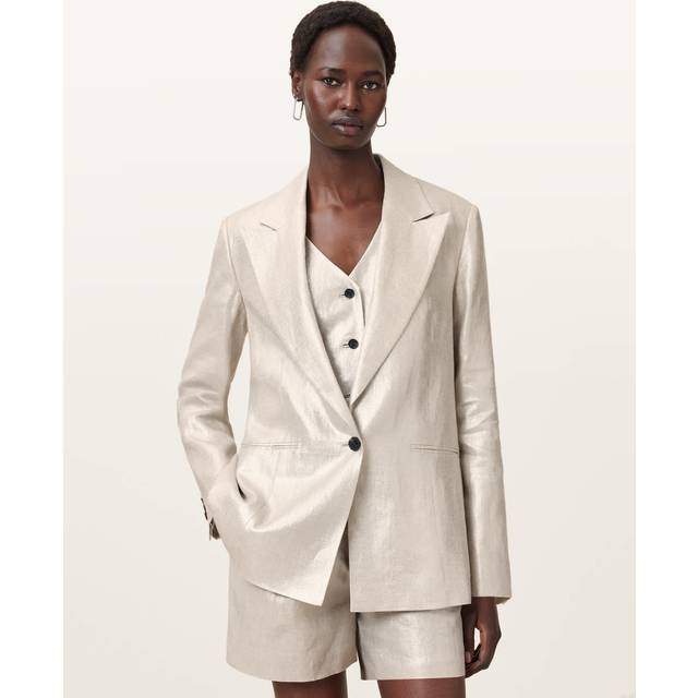 AllSaints Averie Linen Blazer, Silver Grey