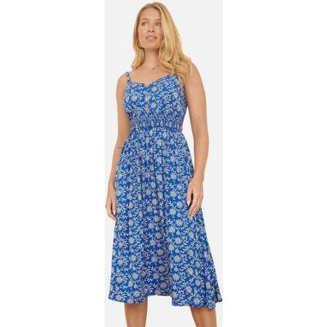 Yumi Women's Blue Embroidered Button Detail Midi Dress New Look - UK 10