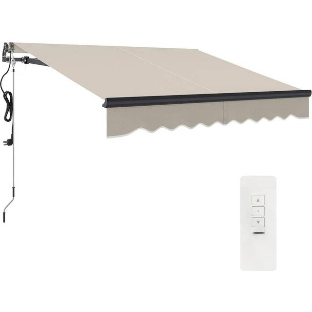 Outsunny outdoor 2.5 x 2m electric retractable awning w/ aluminium frame, beige