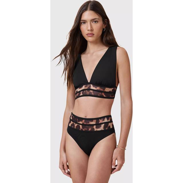 AllSaints Xalia Leopard Print Panel Bikini Top, Black