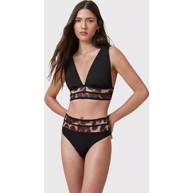 AllSaints Xalia Leopard Print Panel Bikini Bottoms, Black
