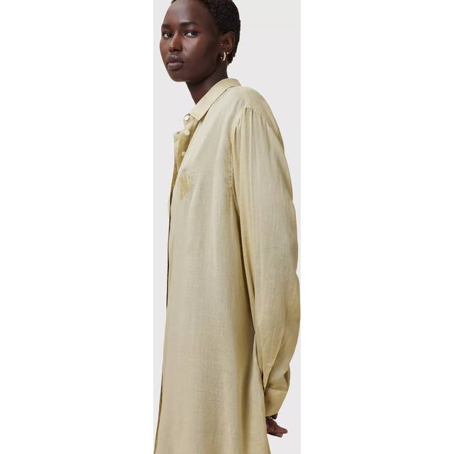 Ezra Shirt Dress - OLIVE YELLOW - Founded in London in 1994, AllSaints has been crafting iconic leather pieces for decades. As well as statement jackets, biker boots, and accessories, the brand’s everyday items offer a dose of attitude with distressed detailing, daring prints and the signature Ramskull logo.