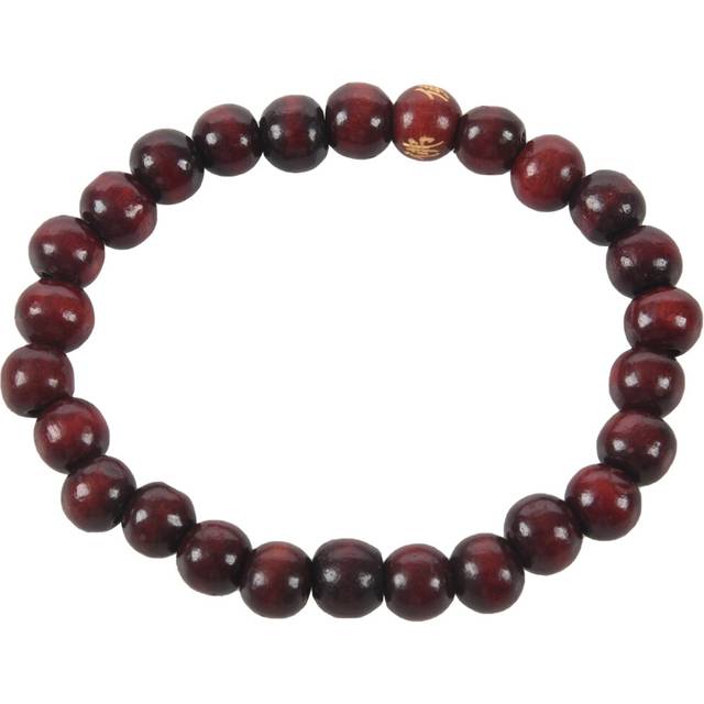 Buddhist Brown Wood Round Beads Elastic String Wrist Bracelet for Unisex