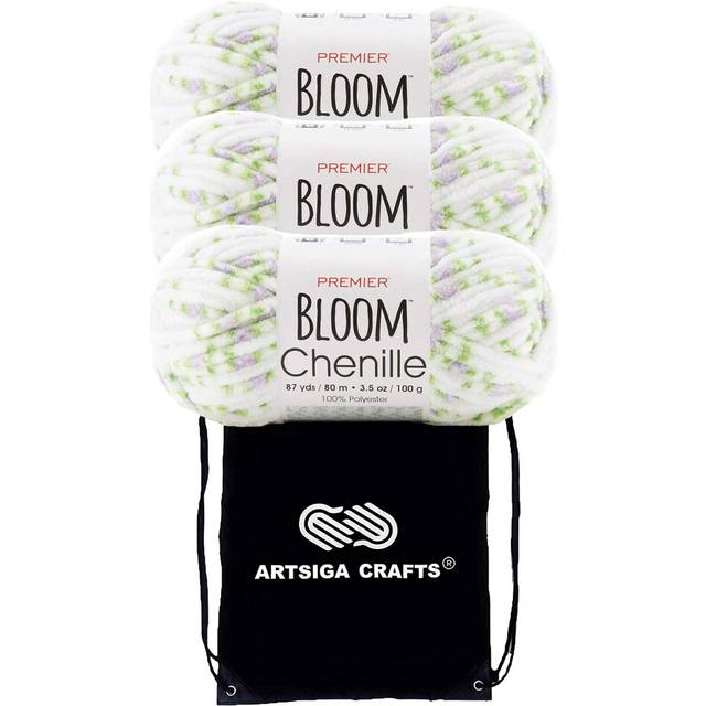 Premier Yarns Bloom Chenille Lilac 2099-04 (3-Skeins - Same Dye Lot) Weight S Bulky #6 Polyester Yarn for Crocheting and Knitting - Bundle with 1 Arts