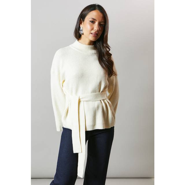 Tie Back High Neck Jumper - Ecru - L