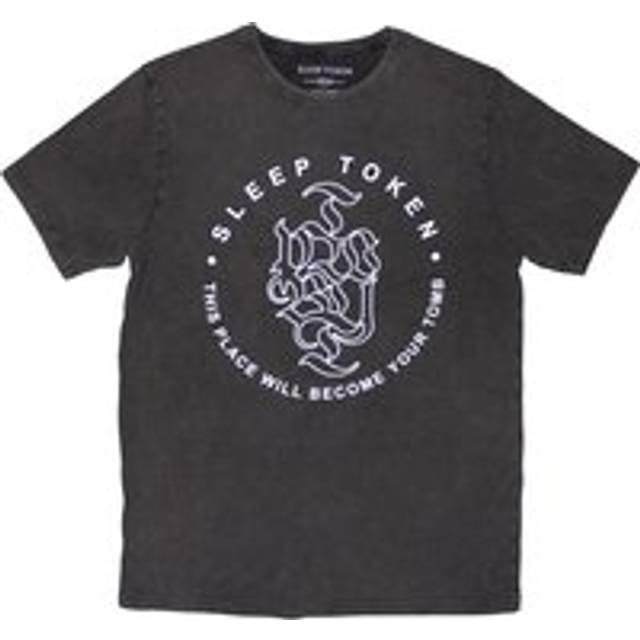 (Grey, X-Large) Sleep Token Stone Wash T-Shirt: Tomb Text Ring