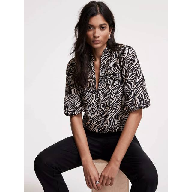 Mint Velvet Zebra Print Puff Sleeve Blouse, Black/Multi