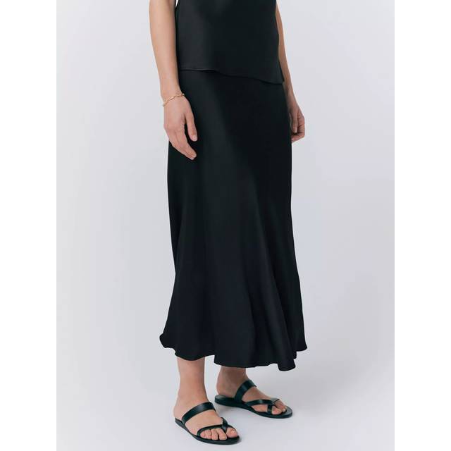Ghost Luna Bias Cut Satin Midi Skirt, Black