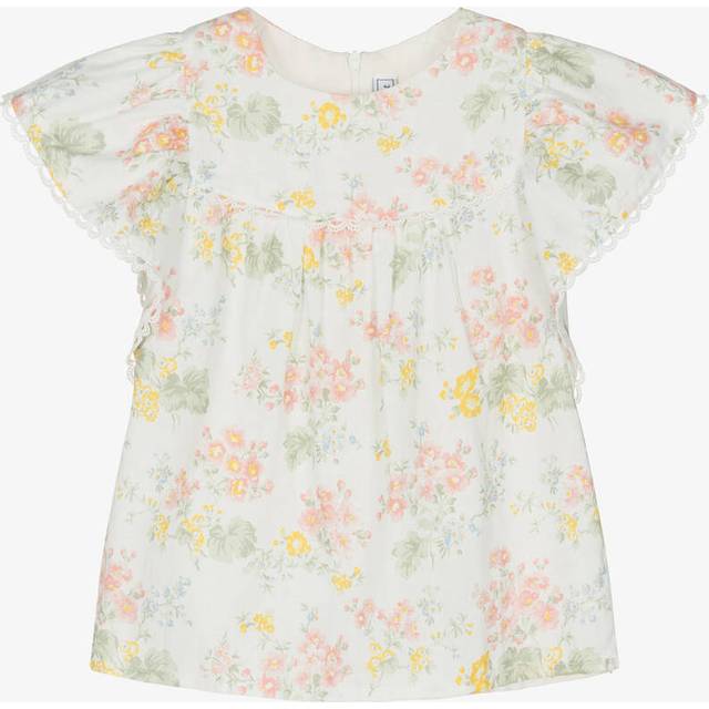 Tartine Et Chocolat Girls Ivory Linen & Cotton Floral Blouse - 8 year