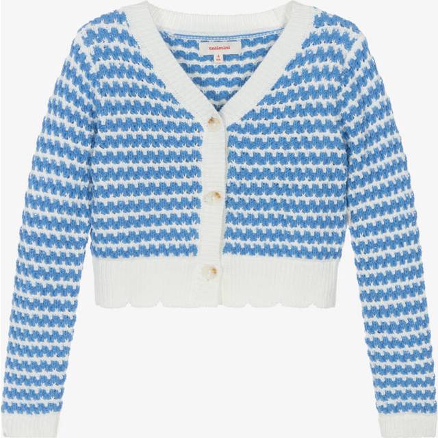 Catimini Girls Blue & Ivory Stripes Cotton Knit Cardigan - 4 year