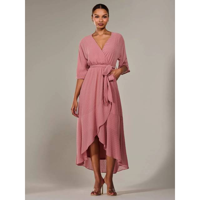 Jolie Moi Wrap Tie Front Midi Dress, Dusty Pink