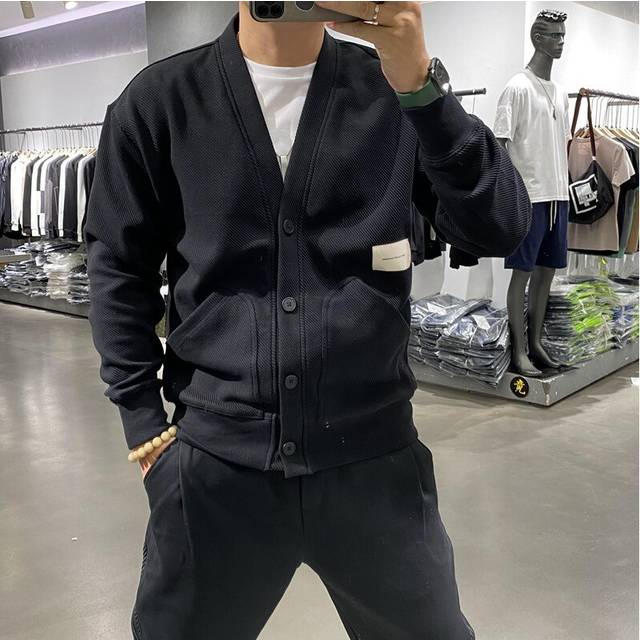(black, L) V-neck single-breasted cardigan sweater men's design niche spring and autumn new style loose lazy style jacket
