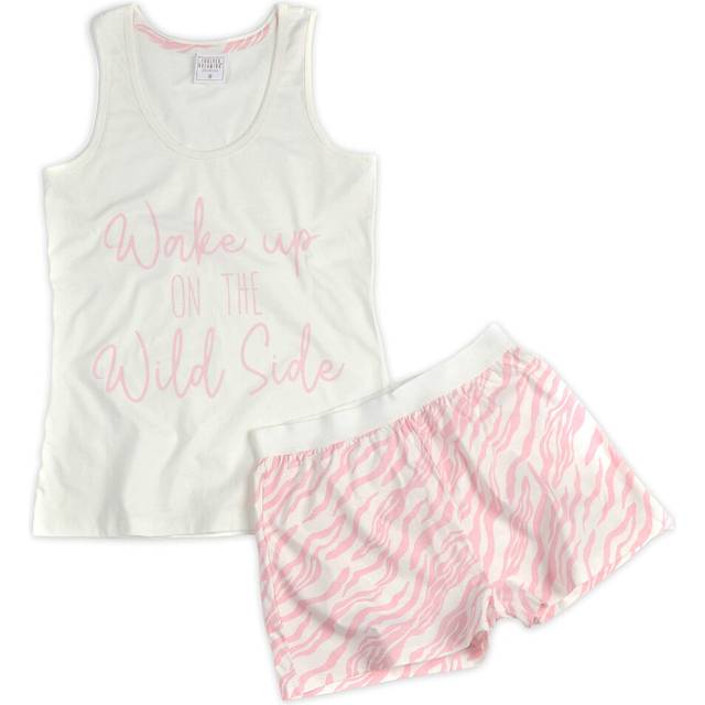 (Cream, X-Large) Ladies Womens Pyjama Pajamas Pj Vest Tank Top & Shorts Set 100% Cotton Size S-Xl