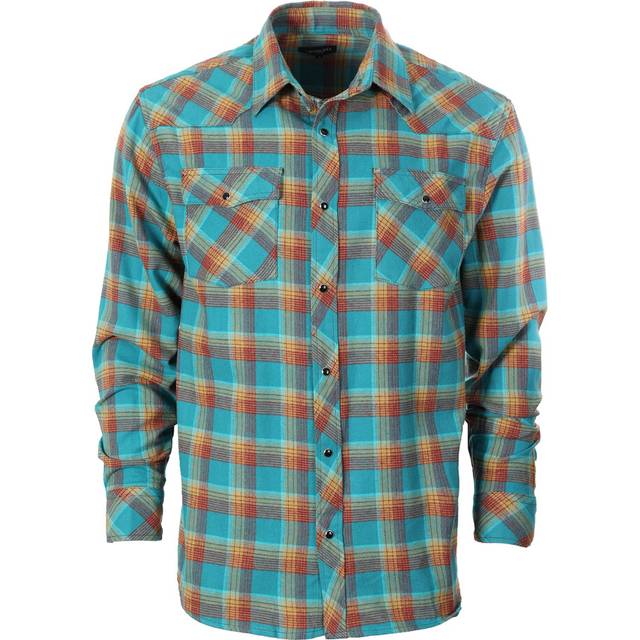 Gioberti Men 100% Cotton Western Flannel Plaid Shirt w/Snap-on Button  Teal/Umber  3X-Large