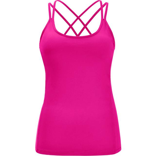 (XL, pink) Yoga Tank Top Women Running Built in Shelf Bra Sports Compression Strappy Back Activewear Fitness Sleeveless Workout Tops