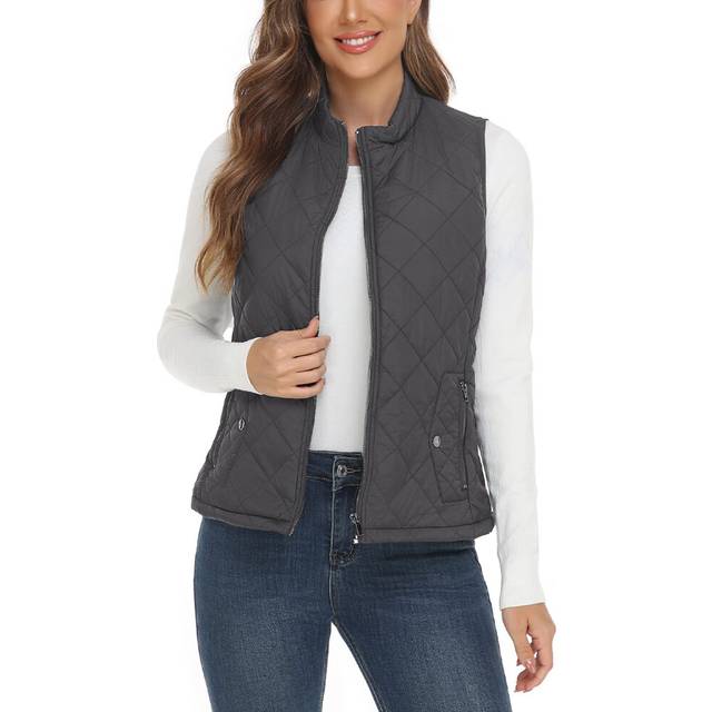 YESLIFE 2023 Dark Grey Women's Outwear Quilted Vest With One Inside Po