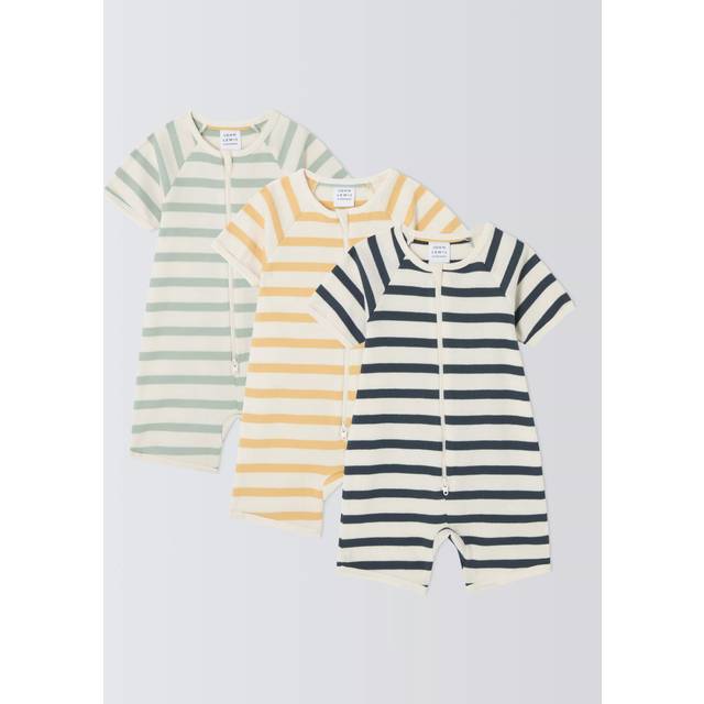 John Lewis Baby Summer Stripe Romper, Pack of 3, Multi