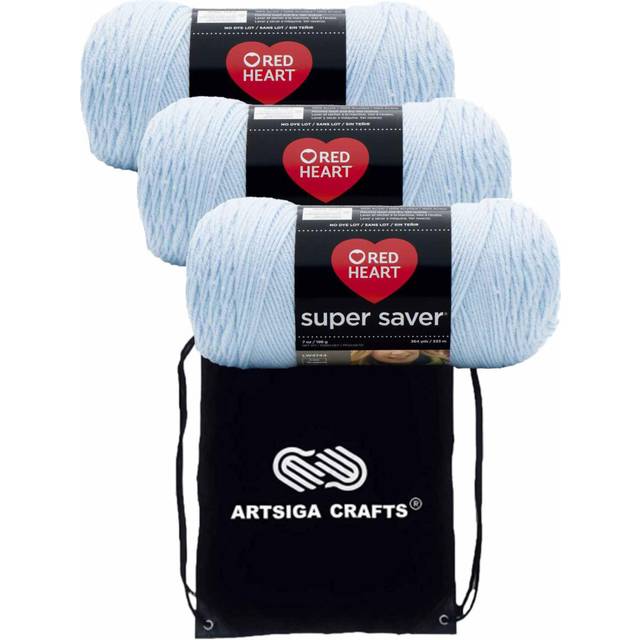 Red Heart Super Saver Light Blue E300-381 (3-Skeins - Same Dye Lot) Worsted Medium #4 Acrylic Yarn for Crocheting and Knitting - Bundle with 1 Artsiga