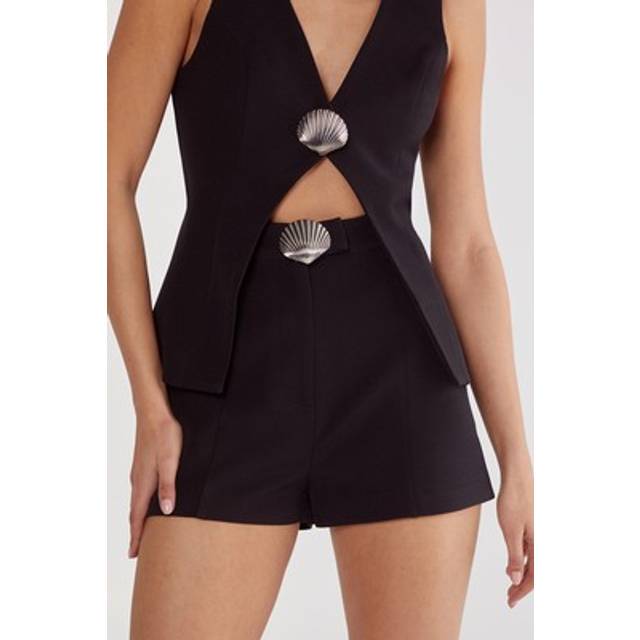 Womens Shell Trim Detail Tailored Short - Black - 4