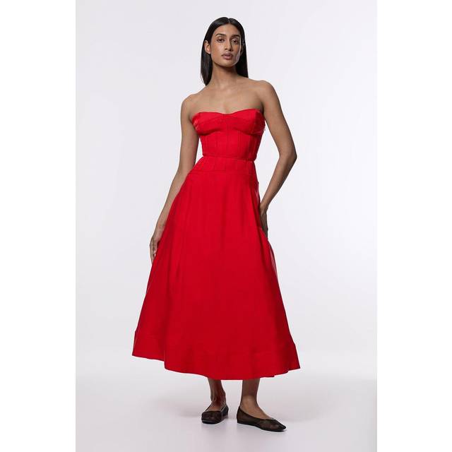 Viscose Linen Corset Prom Dress - Red