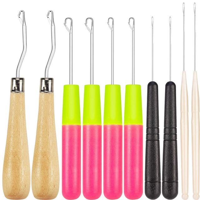 Bent Latch Hook Crochet Needle Hook, Include Wooden Plastic Curl for Hair Carpet Making