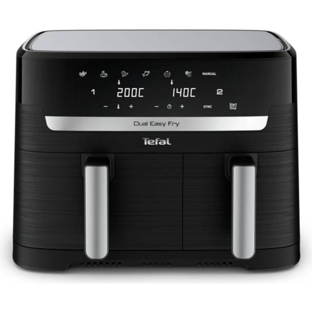 Tefal EY901810 Dual Easy Fry Dual Chamber Air Fryer | 5,2/3,1 l Kapacitet | Två oberoende lådor | 7 automatiska program | Energibesparing | Svart