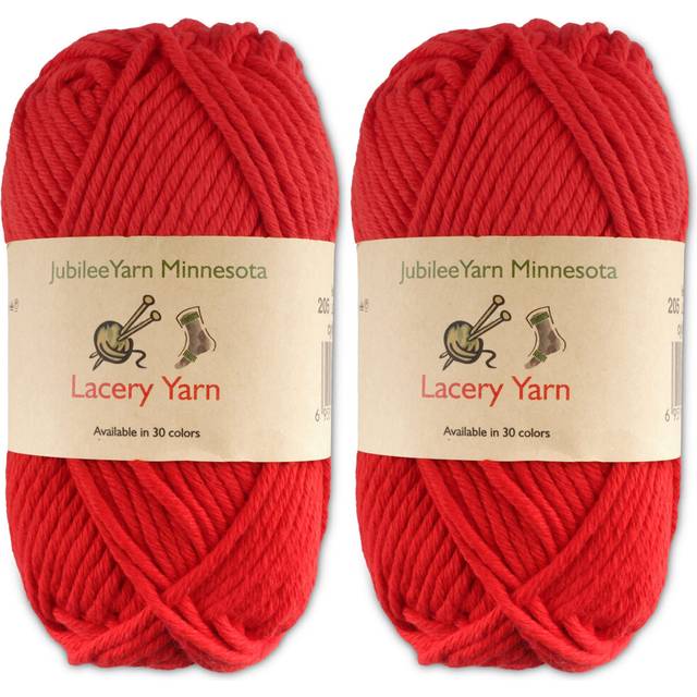JubileeYarn Lacery Yarn - Bulky Weight Cotton - 100g/Skein - 205 Hearts Red - 2 Skeins